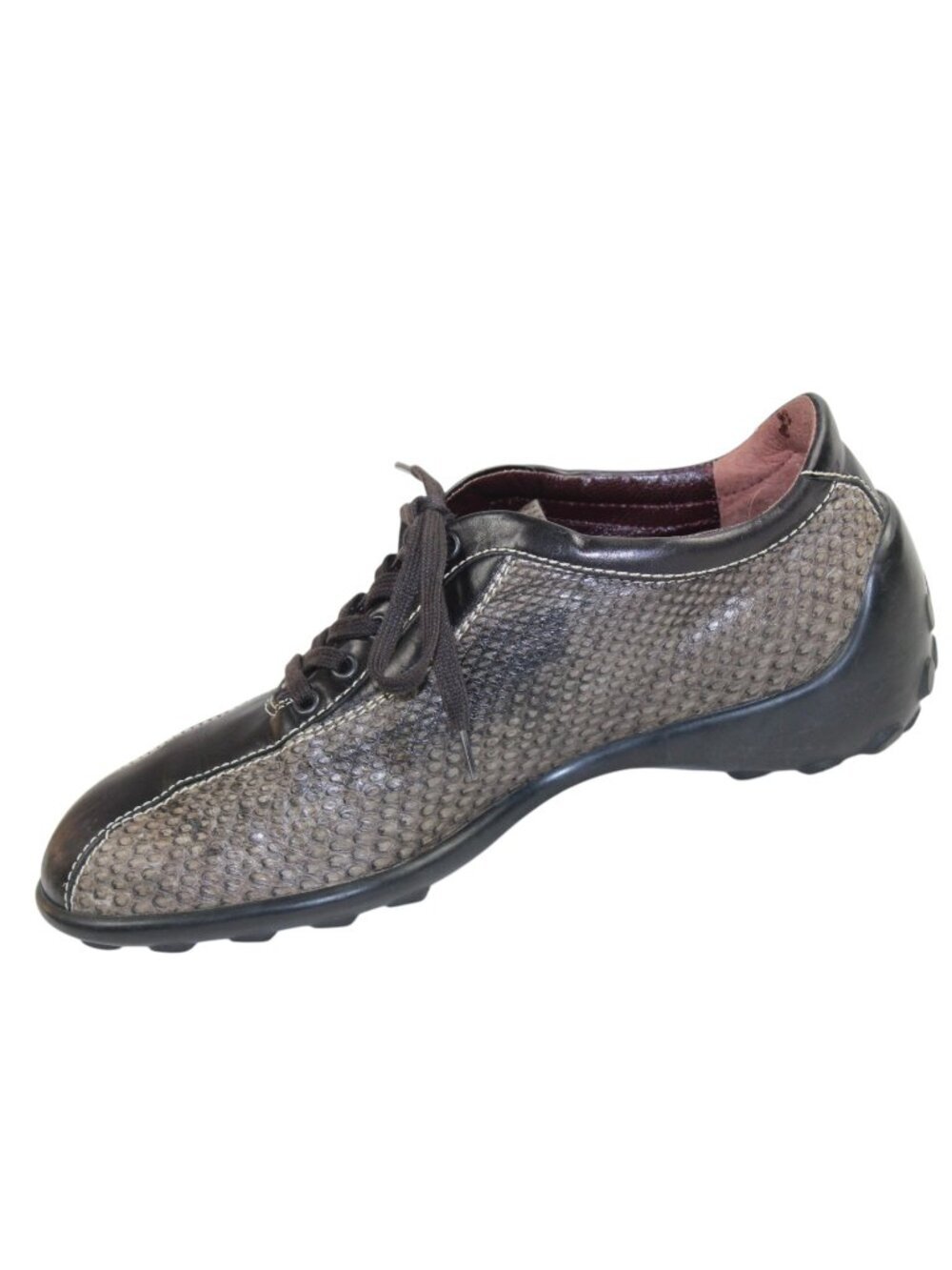 Tod’s Taupe Brown Snakeskin Embossed Leather Lace-Up Low Profile Driving Sneaker - Picture 5 of 10